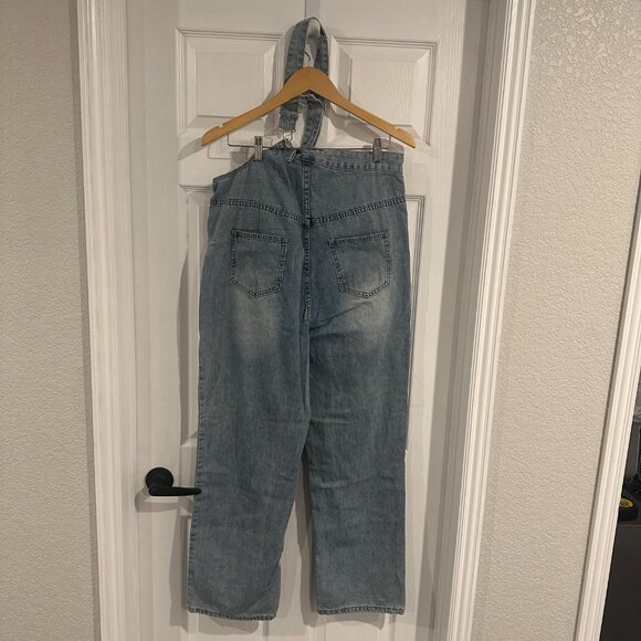 Womens VTG Jean Overalls Straight Leg Relaxed Baggy One Shoulder Denim Jumpsuit - Picture 3 of 4